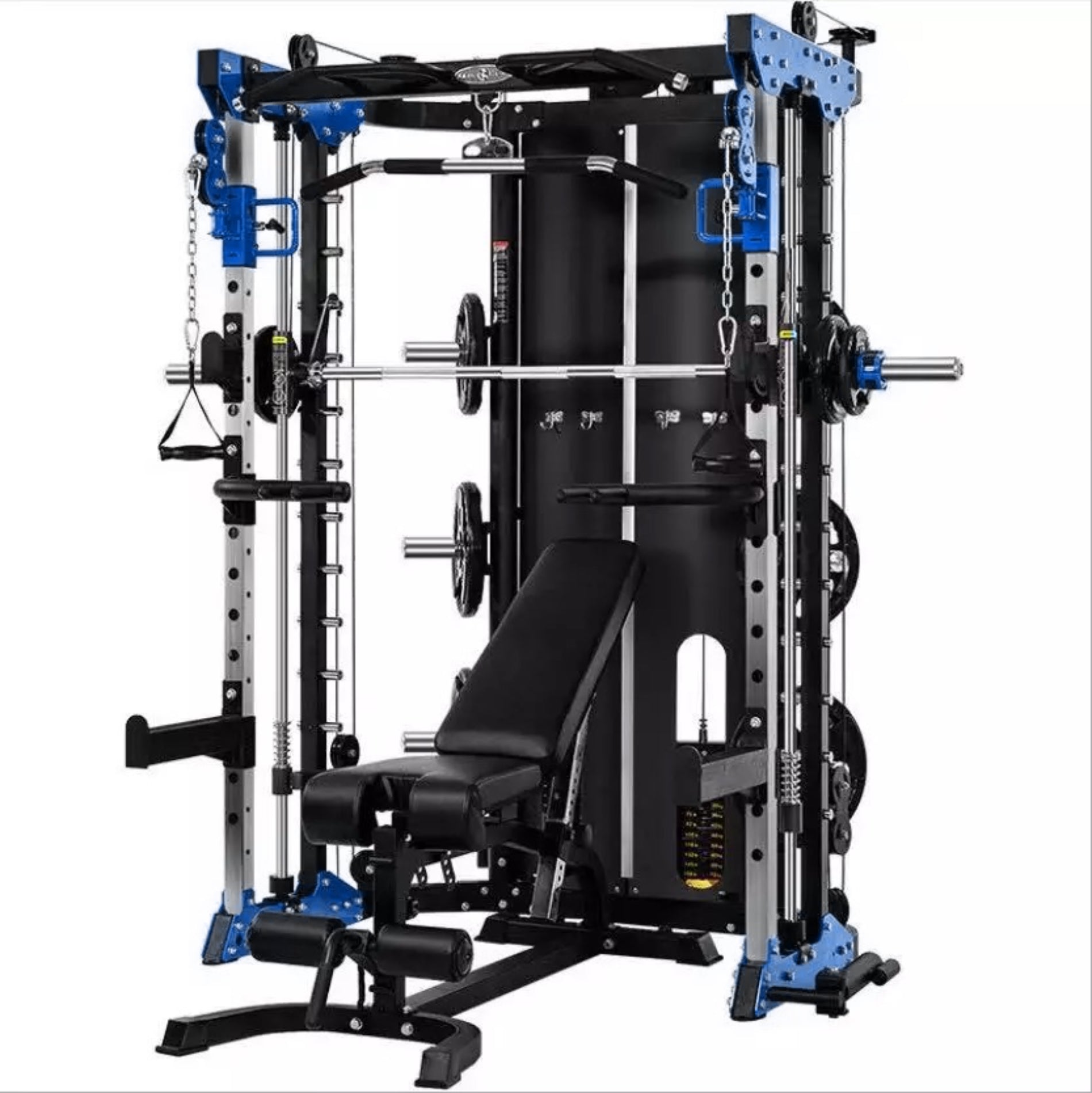 Deluxe Commercial Home Gym Smith Machine w/ Twin Cross Cables, Built