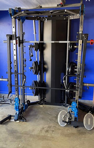 Deluxe Commercial Home Gym - Smith Machine w/ Twin Cross Cables, Built-in 2*80 kg Stack Weights- Deluxe Comes with Bench & Plate Weights