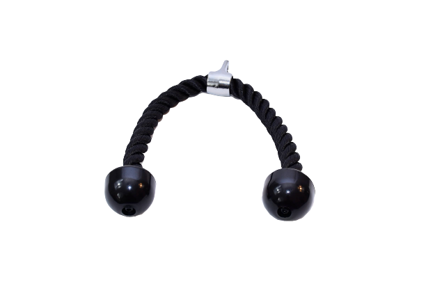 Black 18" braided triceps rope with black knobs with chrome attachment connector