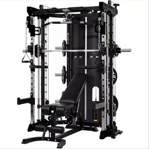 Deluxe Commercial Home Gym - Smith Machine w/ Twin Cross Cables, Built-in 2*80 kg Stack Weights- Deluxe Comes with Bench & Plate Weights