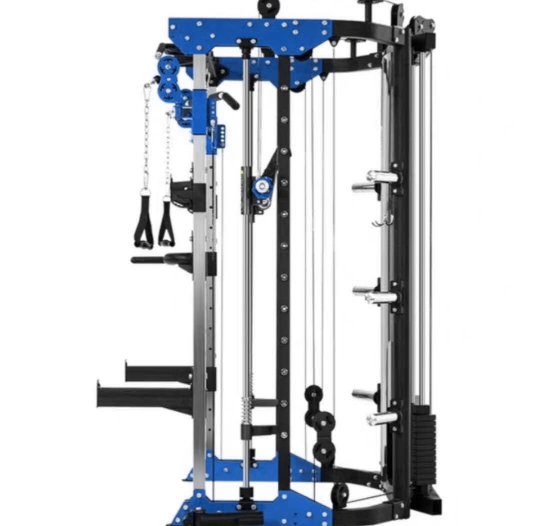 Side view of commercial grade multi-functional smith machine