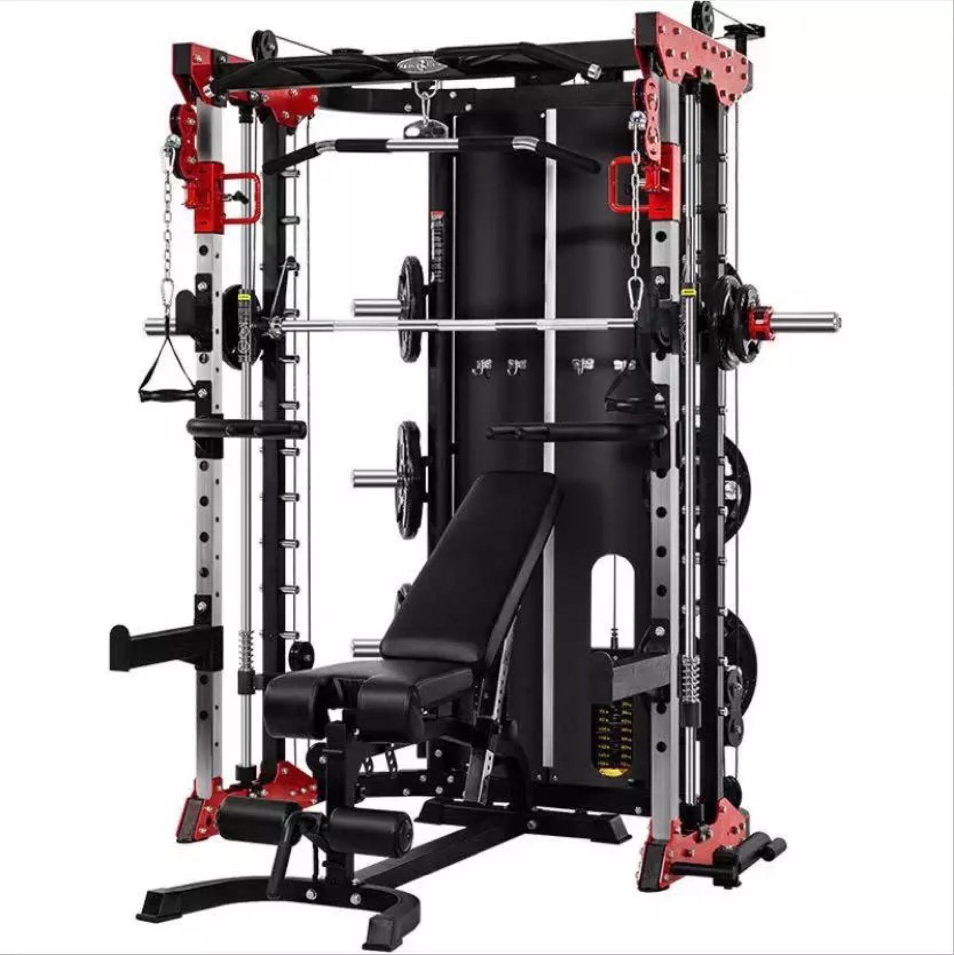 Deluxe Commercial Home Gym Smith Machine w/ Twin Cross Cables, Built