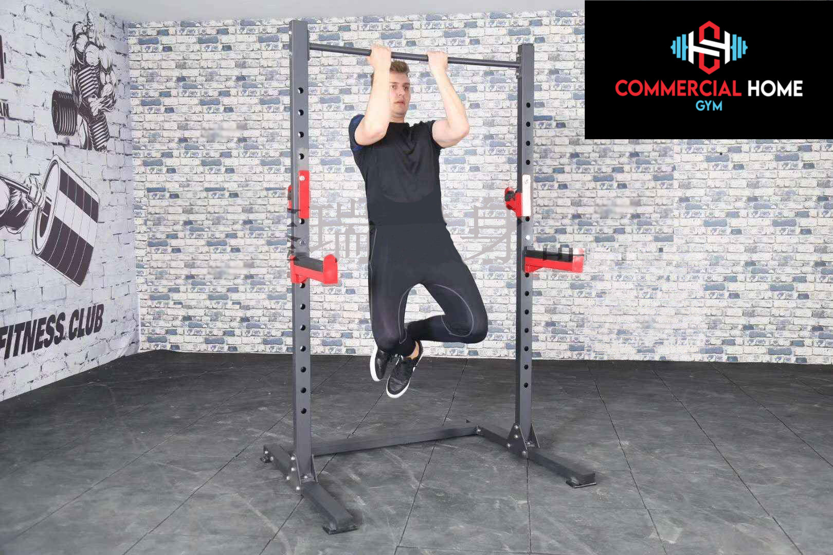 Squat rack being used as pull up bar